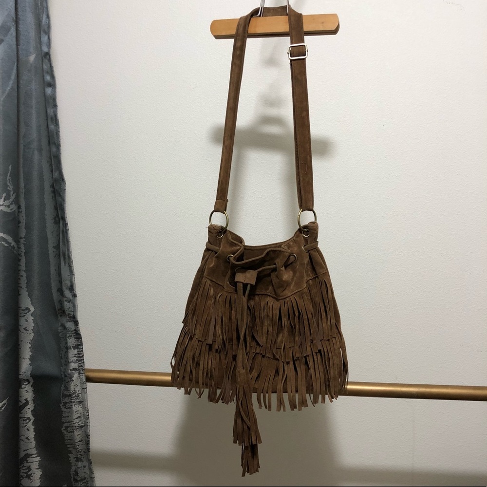 Fringe cross body purse | faux suede
